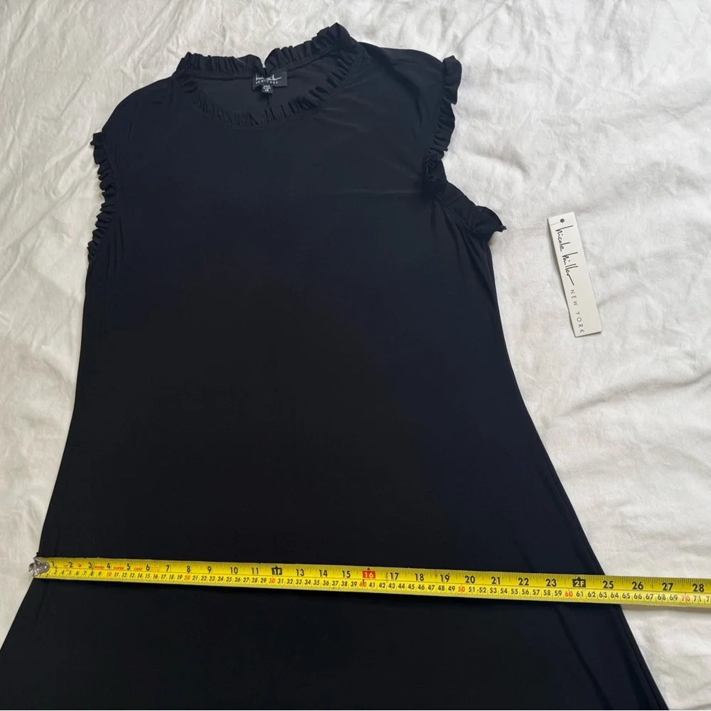 Nicole Miller New York 1X Black Ruffle Mock Neck Sleeveless A-Line Dress Stretch - Picture 12 of 12